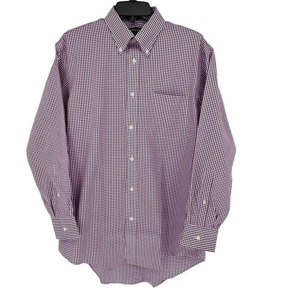 Land's End Men's No-Iron Pinpoint Oxford Dress Shirt LS Purple Check - Picture 1 of 7
